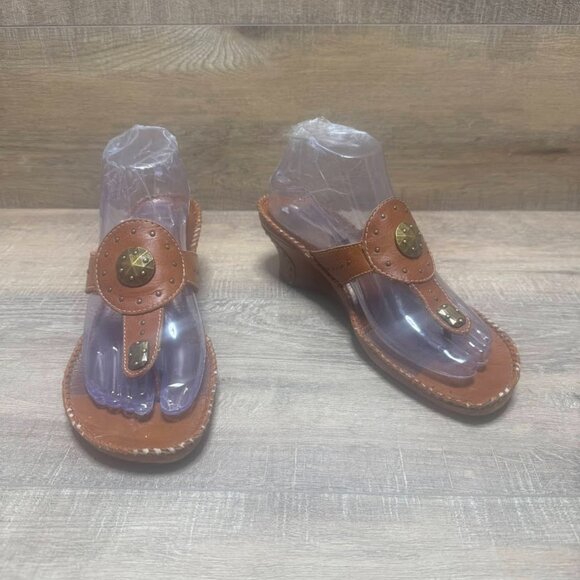 Clarks Artisan Boho Brown Leather Wedge Heel Thong Sandal Women's Size 8.5 - Picture 5 of 6